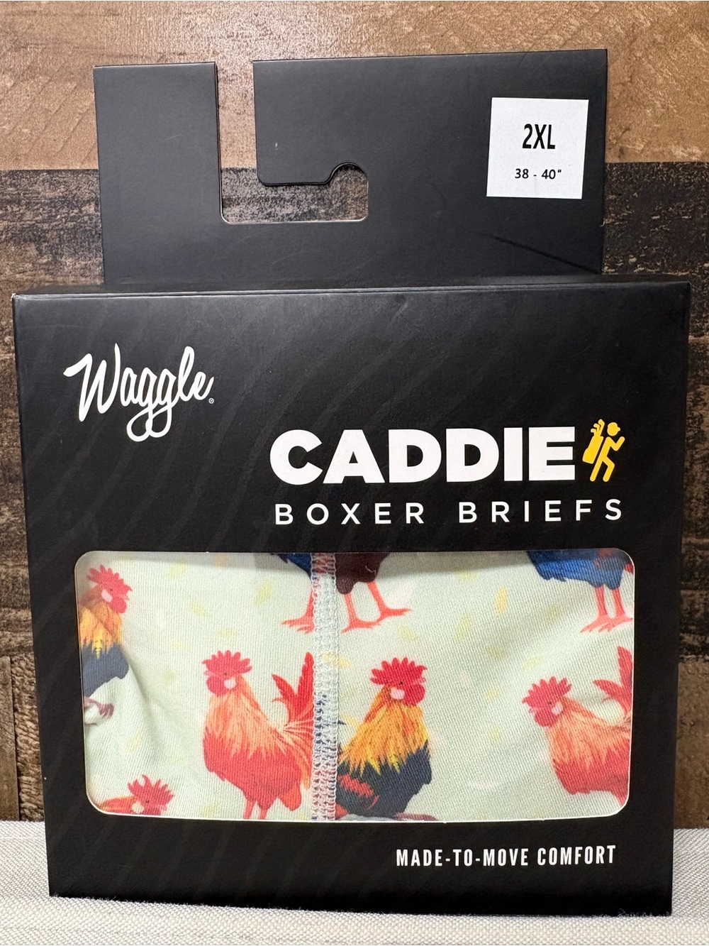 Waggle Caddie Boxer Briefs – Light Green Rooster Print – 2XL